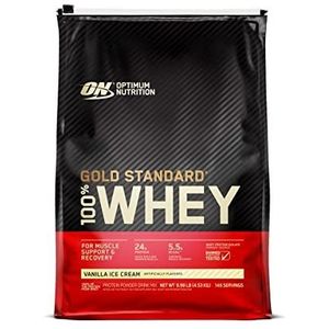 Optimum Nutrition Gold Standard 100% Whey Proteïnepoeder met Whey Isolate, eiwitten voor krachttraining, vanille-ijs, 151 porties, 4,53 kg, verpakking kan variëren