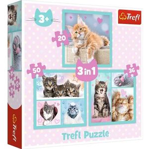 Trefl - De dieren zijn zacht, 3-in-1 puzzel, 3 puzzels, van 20 tot 50 elementen, kleurrijke puzzel met dieren, katten, collage, verschillende moeilijkheidsgraden, creatief entertainment