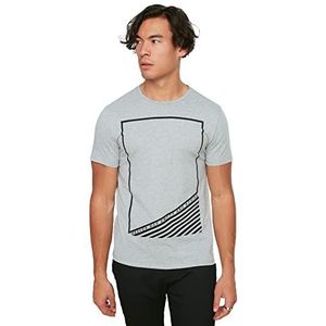 Trendyol Gray Male Printed Slim Fit T-shirt voor heren, grijs.