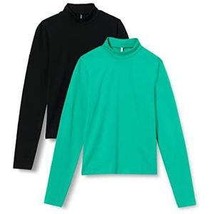 Only Dames T-shirt met lange mouwen, zwart/pakket: eenvoudig groen, L, Zwart/Pakket: Enkele Groen