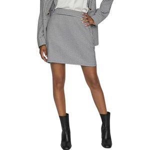 Vila Vidafny Tailored Skirt-Noos uitlopende rok voor dames, Zwart/Checks: Houndstooth W. Wit