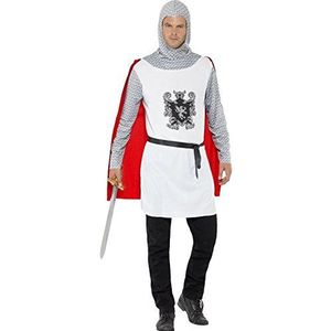 Smiffys kostuum voor ridders, spaarzaam, wit, bovendeel met afneembare cape, riem en pet, M, Wit.