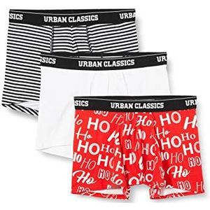 Urban Classics Boxershorts voor heren, 3 stuks, boxershorts (3 stuks), Hohoho Aop + zwart/wit + wit.