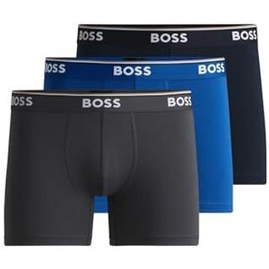 BOSS BoxerBr 3P Power Set van drie lange boxershorts van stretchkatoen met logo's, Blauw