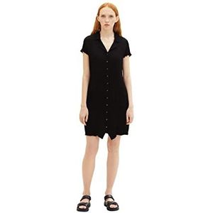 TOM TAILOR Denim 1036612 Mini-jurk met knoopsluiting en kraag voor dames (1 stuk), 14482 - Deep Black.