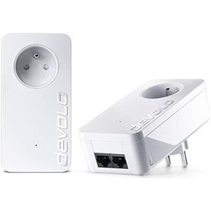 devolo dLAN 550 Duo+ Starter Kit: 2x CPL-adapter, CPL netwerkstekker (550 Mbits, 2x Fast Ethernet-poorten), ideaal voor gaming, streaming, Franse stekker