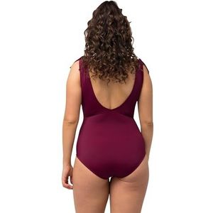 Ulla Popken Petra 826508 Badpak met geplooide schouders en bloemen, eendelig badpak voor dames, Rood