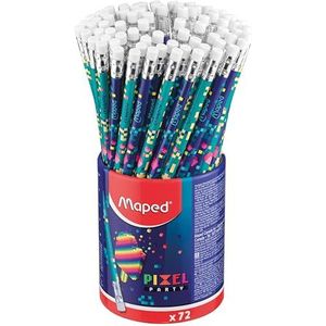 Maped - Crayons Graphite HB #2 PIXEL PARTY - Crayons à Papier avec Embout Gomme - Forme Triangulaire Ergonomique – POT de 72 Crayons Papier