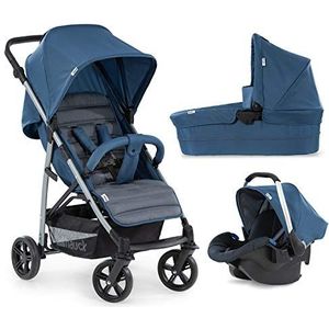 Hauck Rapid 4 Plus Trioset combi-kinderwagen met babykuip met matras, babyzitje, zitting met ligfunctie, tot 25 kg, klein opvouwbaar, blauw, grijs