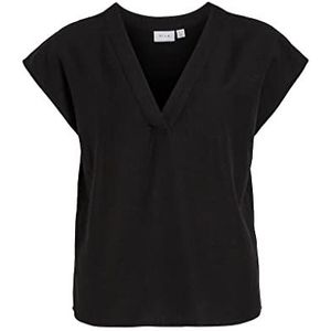 Vila T-shirt Viprisilla col V S/S Top Noos pour femme, Noir, 38