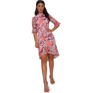 Chi Chi London Dames midi-jurk ruches bloemenprint roze cocktailjurk, Roze