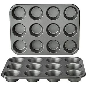 Amazon Basics Muffinvormpjes van koolstofstaal, anti-aanbaklaag, 2 stuks