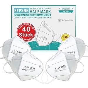 FFP2 masker van Simplecase, 40 stuks, gecertificeerd door officieel aangemelde instantie CE2834, ademhalingsmasker, deeltjesfiltermasker