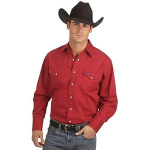 Wrangler Westernhemd voor heren, lange mouwen, kaki, Rood