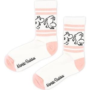 Nordicbuddies Moomintroll Retro sokken voor dames, uniseks, Wit/Roze