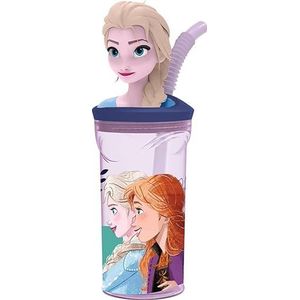 ALMACENESADAN, 4909 3D-figuurbeker met herbruikbare Disney Frozen-hengel; inhoud 360 ml; herbruikbaar product; BPA-vrij.