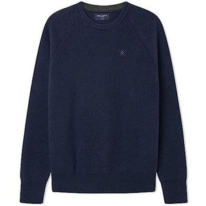 Hackett London Geribbelde ronde hals jongens sweater, Navy Blauw