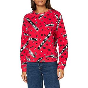Love Moschino sweatshirt dames, Gym print op rode achtergrond.