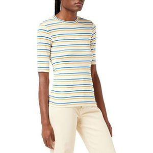 Tom Tailor Denim Stripe 26669 T-shirt voor dames, crème, blauw en geel, maat S