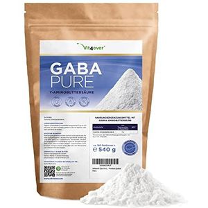 Gaba Pure 540 g zuiver poeder zonder additieven, 100% gamma-aminobutylzuur, 180 porties, veganistisch, met dosering