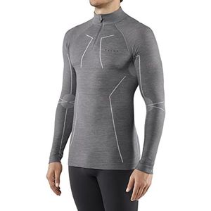 FALKE Wool Tech bovendeel, sport, basislaag, ritssluiting, lange mouwen, heren, thermisch ondergoed, merinowol, zwart, grijs, marineblauw, voor wandelen, skiën, snowboarden, 1 stuk