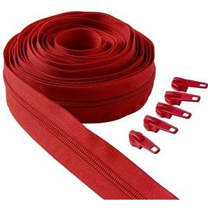 IPEA Ritssluiting rode doorlopende ketting - 5 meter lang + 15 metalen ritslopers - Made in Italy - ketting maat #5 - nylon scharnieren - ritssluiting - op maat te snijden voor naaien per meter -