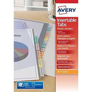 Avery - 05614501 - Verstekverdelers met verwijderbare polypropyleen stiften - A4-12 toetsen - Wit