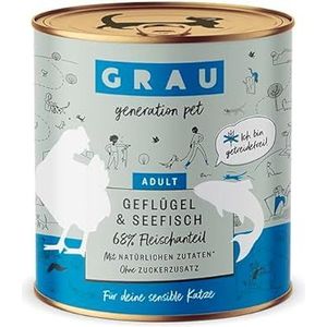 GRAU - het origineel - Natvoer voor katten - Gevogelte & zeevis, 6 verpakkingen (6 x 800 g), graanvrij, voor volwassen katten