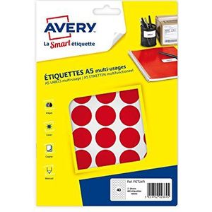 AVERY - Doos met 400 rode zelfklevende ronde etiketten, diameter 24 mm.