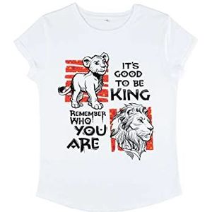 Disney The Lion King: Live Action-Simba Tekst Vrouwen Organic Rold Sleeve T-Shirt Dames Wit, S, Wit