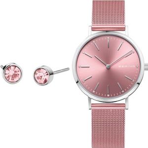 Bering Analoog dameshorloge kwarts met roestvrijstalen armband mid-39938, roze, Roze