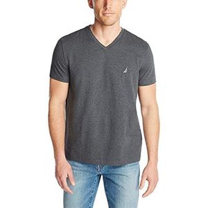 Nautica Shirt met korte mouwen Solid Slim Fit V-hals heren houtskool XL, houtskool