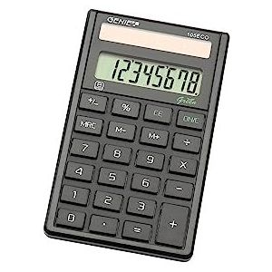 Genie 105 ECO Milieuvriendelijke rekenmachine, alleen op zonne-energie, gemaakt van gerecyclede materialen, 8 cijfers, zwart