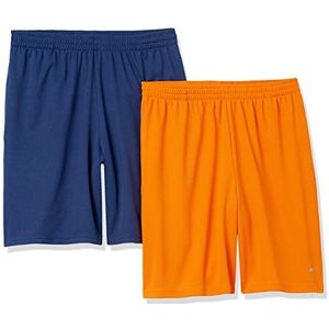 Amazon Essentials Performance Tech Heren Shorts met losse pasvorm, grote maten, 2 stuks, fel oranje/marineblauw, M