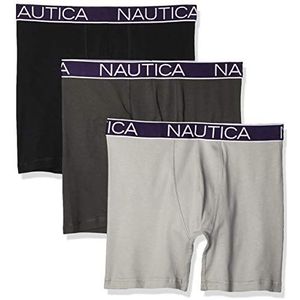 Nautica Set van 3 boxershorts voor heren van ademend katoen stretch, zwart/houtskool/legering