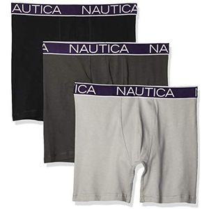 Nautica Set van 3 klassieke boxershorts van stretchkatoen, nauwsluitende boxershorts voor heren (3 stuks), zwart/houtskool/legering