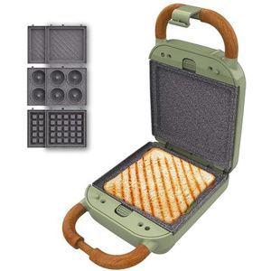 Cecotec Rock'nToast Retro One Green Sandwichmaker. Retro sandwichmachine, 700 W, 3 verwisselbare platen voor sandwiches, wafels en donuts, RockStone coating, antislip onderkant