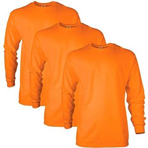 Gildan Ultra Cotton T-shirt met lange mouwen, stijl G2400, multipack, Safety Orange (3 stuks), XL heren, oranje (safety orange)