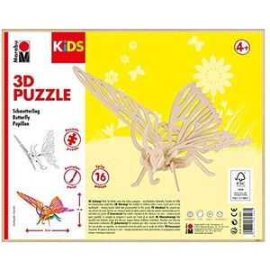 Marabu 3170000000020 KiDS 3D houten puzzel met 16 stukjes FSC-gecertificeerd hout, ca. 26 x 19 cm, eenvoudige steektechniek, om te beschilderen en te personaliseren