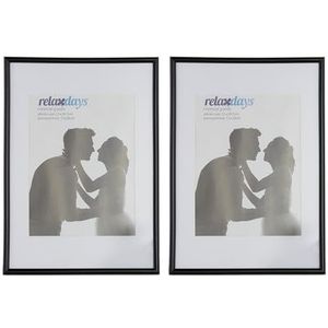 Relaxdays Set van 2 fotolijsten 20 x 30 cm passe-partout 15 x 20 cm, glasplaat om neer te zetten of op te hangen, zwart