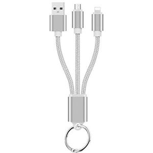 2-in-1 oplaadkabel voor Alcatel 1 x 2019Android & Apple Adapter Micro USB Lightning metaal nylon (zilver)
