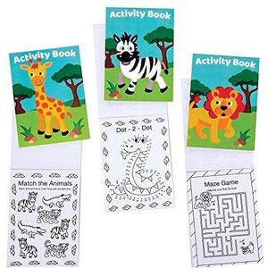 Baker Ross FE541 Mini-notitieboekjes met jungledieren, 12 stuks, inclusief puzzels, stickers, punt tot punt en kleurplaten voor kinderen