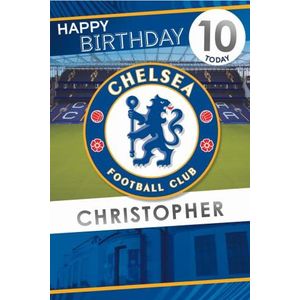 Danilo Promotions Limited Chelsea FC verjaardagskaart, personaliseerbare Chelsea FC wenskaart, elke naam, Chelsea FC verjaardagskaarten, 22,9 x 15,2 cm