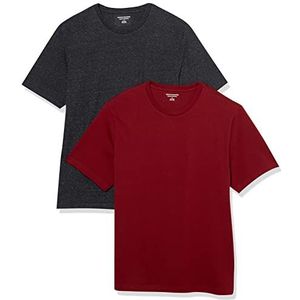 Amazon Essentials Lot de 2 t-shirts à manches courtes et col rond pour homme, coupe classique, bordeaux/anthracite chiné, taille XL