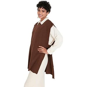 TRENDYOL Effen kleuren ronde hals vest normale trui trui dames sweatshirt (1 stuk), Bruin