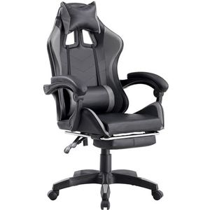Brigros Gaming Racing stoel ergonomisch kantelbaar met armleuningen, draaibare bureaustoel met wielen, voetsteun, hoofdsteun en lendenkussen van kunstleer, draagkracht: 125 kg