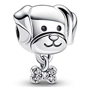 Pandora Sterling zilveren zirkonia hond en beenderhanger compatibel met Pandora Moments, One Size, Zilver, kubische zirkonia, Zilver, Zirkonia