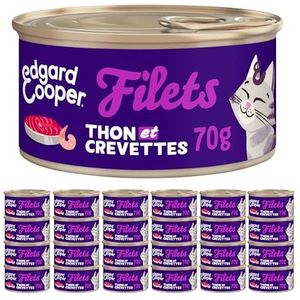 Edgard & Cooper Patée voor kittens, katten en senioren, gesteriliseerd of actieve netten, natuurlijk natvoer zonder granen, 70 g x 24 tonijn en garnalen, gezonde en smakelijke voeding, aanvullende