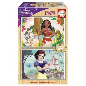 Educa - Disney Princess (Vaiana + Blanche-Neige) | Set de 2 puzzles en bois pour enfants avec 50 pièces chacun. Dimensions : 28 x 20 cm. Recommandé à partir de 5 ans (19961)