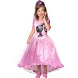RUBIE'S Barbie Officieel Barbie-kostuum, jurk, luxe, prinses, pailletten, voor kinderen, maat 5 - 6 jaar, kostuum met jurk, bustier en diadeem, roze